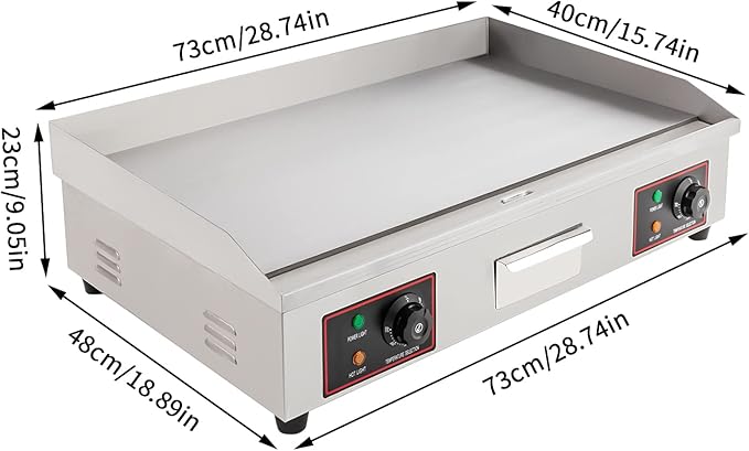 29" Commercial Electric Griddle, 110V 3000W Countertop Flat Top Grill with Adjustable Temperature Control 122-572℉, Electric Stainless Steel Countertop Flat Top Griddle for Home, Restaurant