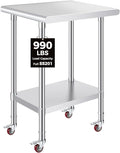 OSTBA Stainless Steel Table for Prep & Work 24x18 Inches with Casters Wheels, NSF Metal Commercial Heavy Duty Table with Adjustable Undershelf for Restaurant Kitchen Home and Hotel