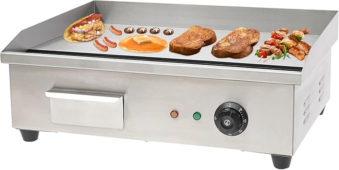Commercial Flat Top Grill 110V 3000W 21.3x11.8in Electric Countertop Griddle, Non-stick Stainless Steel Teppanyaki Flat Top Grill, Thermostatic Control 122-572℉ for Restaurants