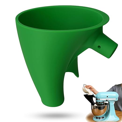 Flour Funnel for Kitchen Aid Mixer, Stand Mixer Attachment, Easy Pour No-Mess Attachment, Anti-Splash Accessory, Durable Dishwasher-Safe Baking Tool (Green)