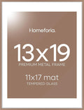 Homeforia 13x19 Picture Frame Mocha, High End Metal 13 x 19 Poster Frames with Mat 11 x 17 for Photo, 13x19 Mocha Frame Matted to 11x17 inch Print, 19x13 Thin Frame, Tempered Glass, Wall Kit, Set of 1