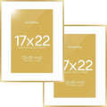 Homeforia 17x22 Picture Frame Gold, High End Metal 17x22 Poster Frames with Mat 12x18 Photo, 17 x 22 Gold Frame Matted to 12 by 18 Print, 22by17 Thin Hanging Frames, Tempered Glass, Wall Kit, Set of 2
