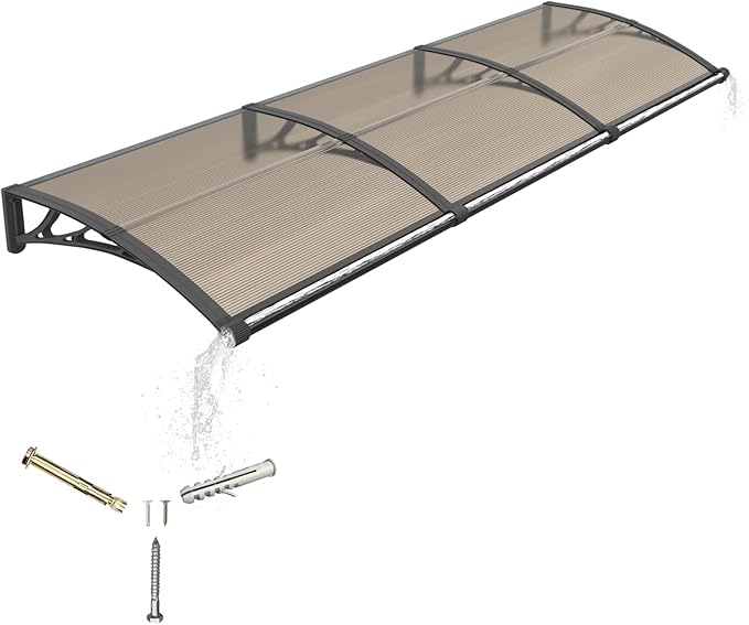 Awning for Door Entrance with Drainage Sink,32x120 Inch Awnings for Doors,Window Canopy Exterior with Plastic Steel Bracket,Polycarbonate Cover,UV,Rain,Snow Protection for House,Porch,Patio,Deck