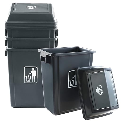 4-Pack 13 Gallon Kitchen Trash Can with Lid, Plastic Garbage Bin for Kitchen, Gray