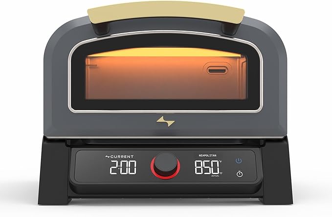Current Model P Smart Electric Pizza Oven, 12-Inch, 850°F Max, 8 Cooking Modes, App Connectivity for Temperature Monitoring & Custom Cooking Times, Compact for Indoor & Outdoor Use, Dark Gray