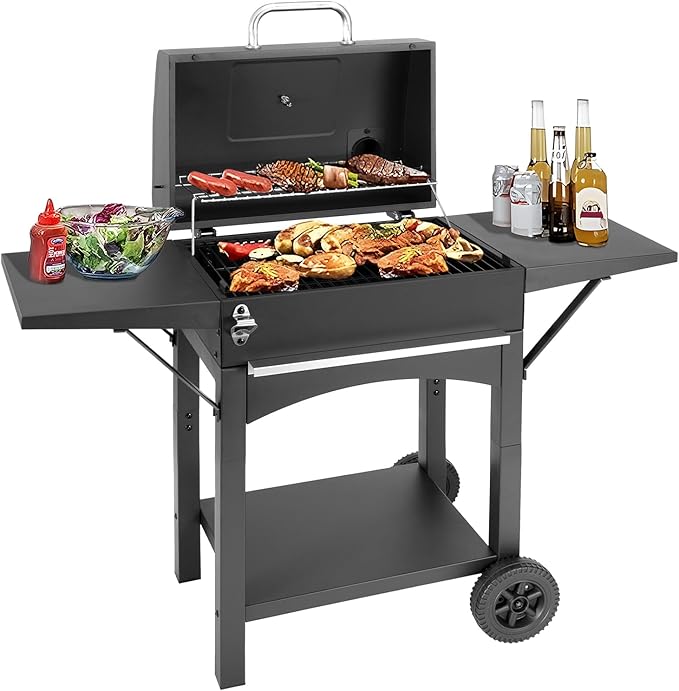Charcoal Grill with Side Shelf, 353 Sq.Inch Cooking Area,Large Smoker Barbecue Grill with Warming Rack,Outdoor BBQ Grill with Charcoal Tray for Yard, Camping, Picnic