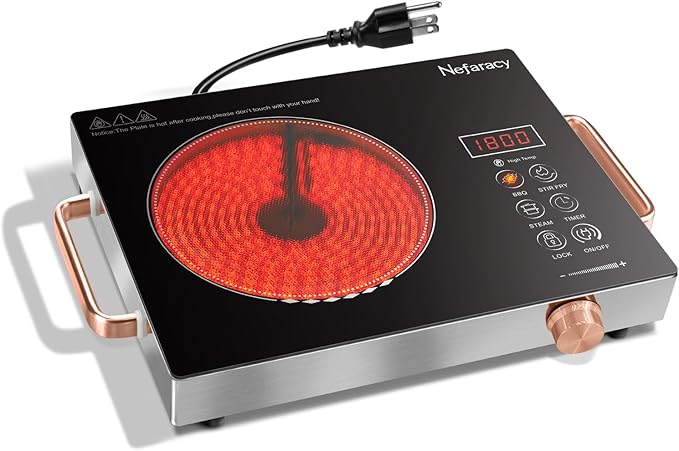 Single Burner Electric Cooktop 110V, Nefaracy Portable Electrical Stove 1800W Electric Burner Portable with Handle Touch Control & Knob Control, Timer, Safety Lock(Plug in)