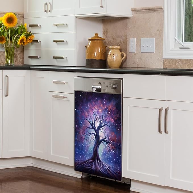 Dishwasher Magnet Cover Starry Sky Galaxy Tree Refrigerator Covers Magnetic Sheet Sticker Farmhouse Kitchen Decorative Home Cabinet Decals Appliances Stickers, 23x26 inch
