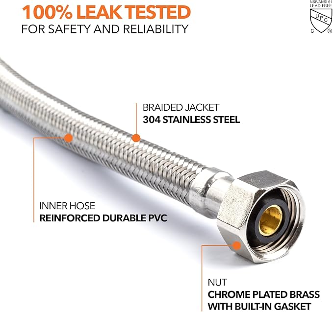Stainless Steel Braided Water Connectors for Faucets, 3/8" Compression x 1/2" FIP, 16" Length (2Pack) + Supply Stop Valves, 5/8" x 3/8" Compression (2Pack)
