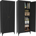 Tall Pantry Cabinet, 65" Kitchen Cupboard with Doors and Adjustable Shelves, Food Pantry Cabinets, Metal Hutch Cabinet with Storage for Kitchen, Living Room, Dining Room, Black