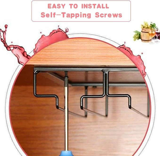 Wine Glass Rack Under Cabinet - Stemware Holder Metal Wine Glass Organizer Glasses Storage Hanger for Bar Kitchen Brown 4 Rows White