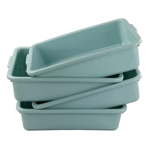 Xyskin 13 L Plastic Commercial Bus Tubs, Large Utility Tote Bus Box, Green, 4-Pack