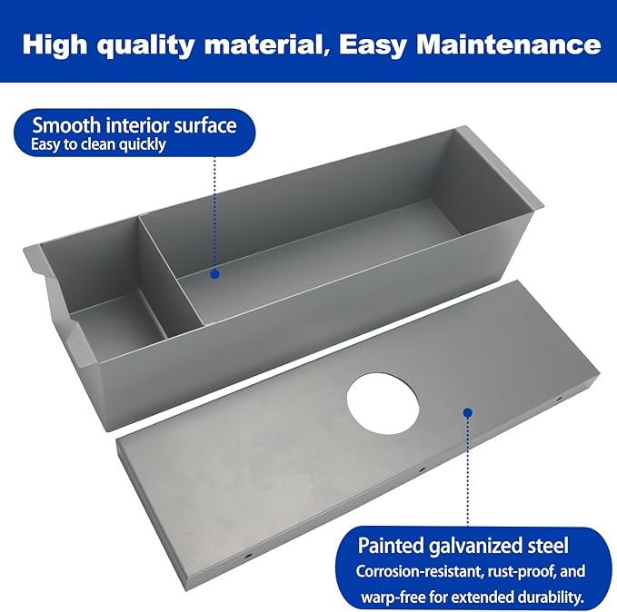 Heavy-Duty Galvanized Steel Grease Box for Commercial Range Hoods 16.9x5.1x3.7 Inch Fireproof Grease Container Durable Canopy Hood Accessories for Restaurant Kitchen Exhaust System