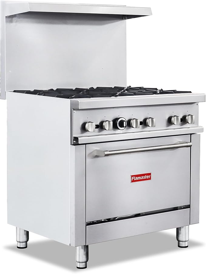 Commercial 36" Gas Range with Convection Oven, 6 Open Burners and Under Full Size Oven 180000 BTU & 33000 Static Oven,NG/LPG Conversion kit, Manual Gas Valve,Freestanding Gas Range for Restaurants