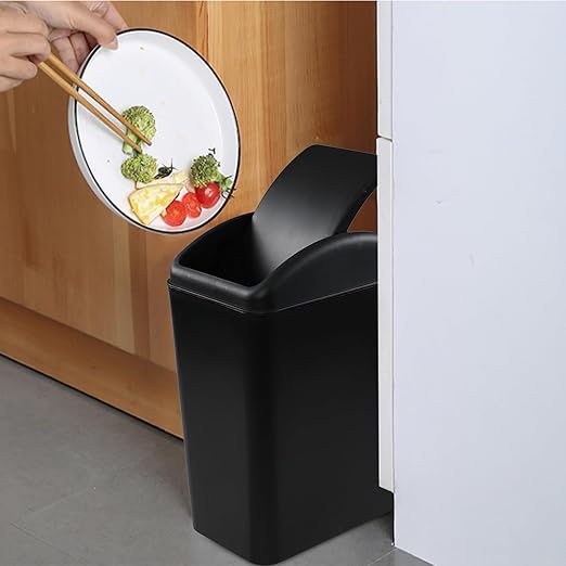 Asking 4.5 Gallon Small Trash Can with Swing-top Lid, 3-Pack Swing Plastic Garbage Bin, Black