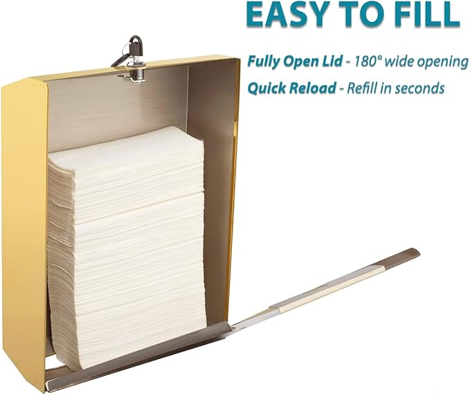Commercial Paper Towel Dispenser Gold - Multifold Paper Towel Dispenser Wall Mount, High Capacity Stainless Steel Tissue Holder, Suitable for Bathrooms and Public Places