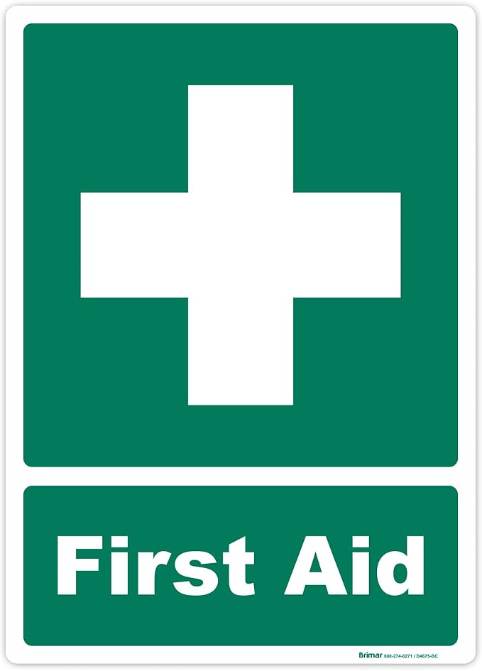 Brimar - 10" x 14" - First Aid Sign - 3.5 Mil InfiniStick™ Vinyl Label - Easy Installation - Versatile Application