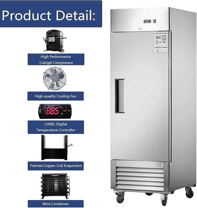Commercial Freezer 27"W Single Solid Door Stainless Steel Interior and Exterior Construction Upright Fan Cooling