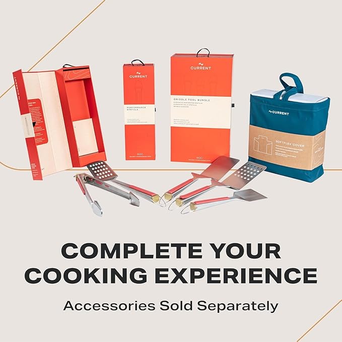 Current Model G Griddle, Smart Electric Outdoor Flat Top BBQ Grill with 200°F to 600°F Range for Searing & Roasting, Digital Precision, Apartment-Friendly & Weather-Resistant, Onyx