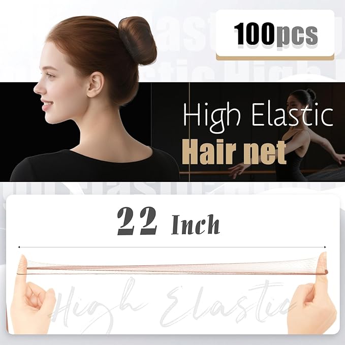 Hair Net 100 Pcs, Smilco 22 Inches Hair Nets Elasticity Invisible Elastic Mesh for Food Services, Ballet Bun, Sleeping, Women and Wig (100,Brown)