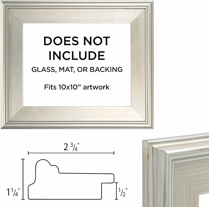 Creative Mark Plein Air Style Frame, Hand Leafed Silver, 10x10-2.75" Wide Moulding with 1/2" Rabbet Depth, Open Back W/O Glazing, Museum Quality, For Art Panels, Stretched Canvas, Pictures & More