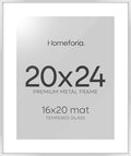 Homeforia 20x24 Picture Silver Frame, High End Metal 20 x 24 Poster Frames with Mat 16 by 20 for Photo, 20x24 Silver Frame Matted to 16x20 Art, 24x20 Hanging Frames, Tempered Glass, Wall Kit, Set of 1