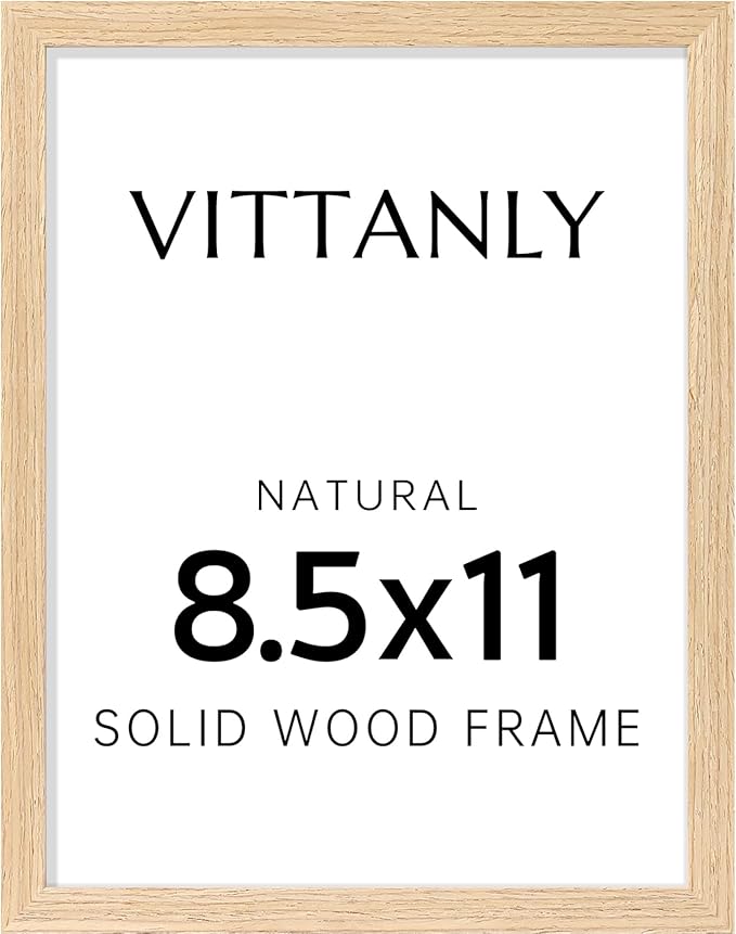 Vittanly 8.5x11 Picture Frame, Solid Wood Frame with Plexiglass, Includes 6x8 Mat, Wall Hanging or Tabletop for Photos, Home Decor, Natural, 1 Pack