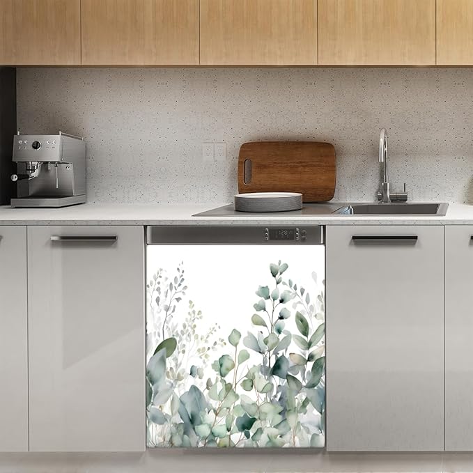 Dishwasher Magnet Cover Eucalyptus Leaves Reusable Dishwasher Magnetic Cover Sticker Decorative Dish Washer Door Cover Panel for Home Kitcen Appliance
