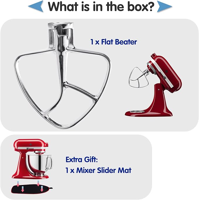 Stainless Steel Flat Beater for KitchenAid 4.5-5 Quart Tilt-Head Stand Mixers, Paddle Attachment for KitchenAid Mixer Accessory, Dishwasher Safe, and Mixer Sliding Mat