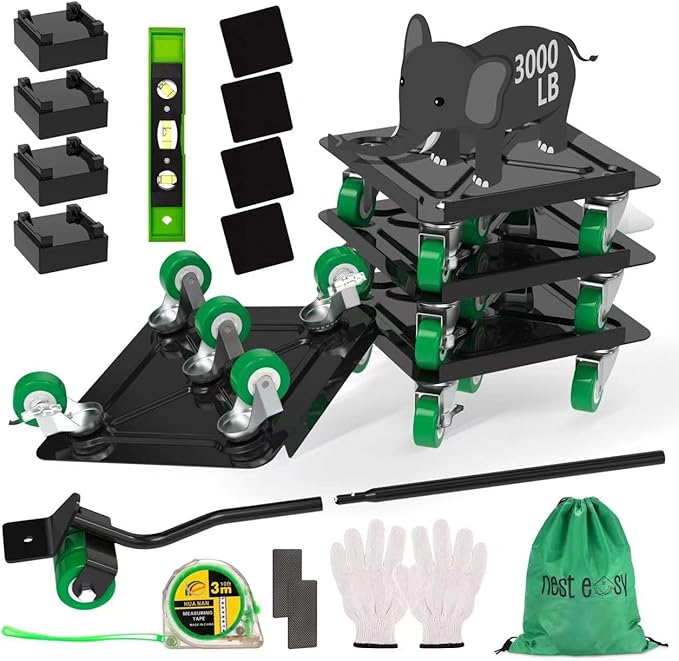 Heavy Duty Furniture Dolly 360° Rotating 5 Wheels, Alloy Steel Furniture Movers Up to 3000 lbs/1360 Kg Load Capacity with Measure Tape and Leveler (5.3x5.3 in)