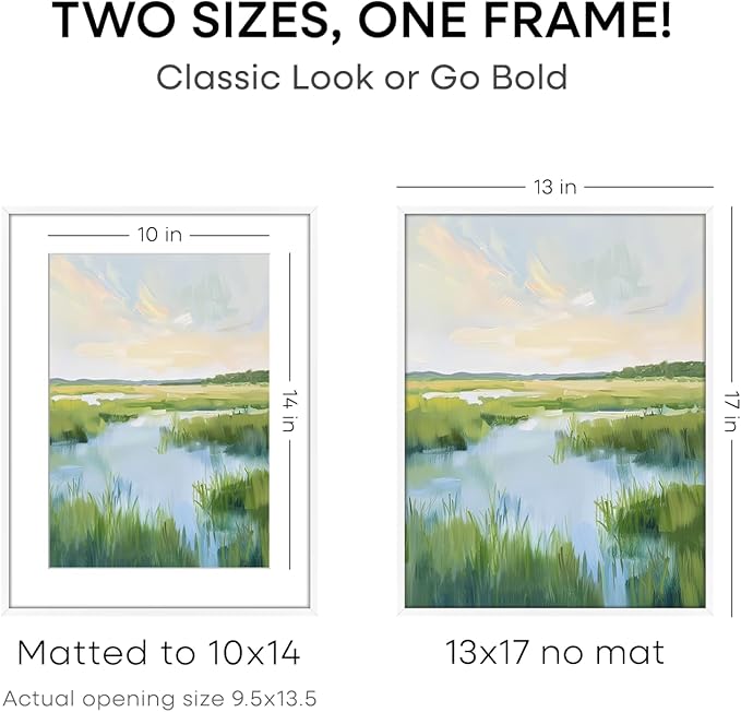 Homeforia 13x17 Picture Frame White, High End Metal 13x17 Poster Frames with Mat 10x14 Photo, 13 x 17 White Frame Matted to 10 by 14 Print, 17by13 Thin Hanging Frames, Tempered Glass, Wall Kit, Set of 1