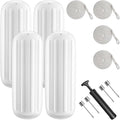 Boat Fenders 4 Pack 10 x 28 Inches Ribbed Center Hole Boat Fenders Bumpers for Docking, Comes with 4 Lines and Pump to Inflate