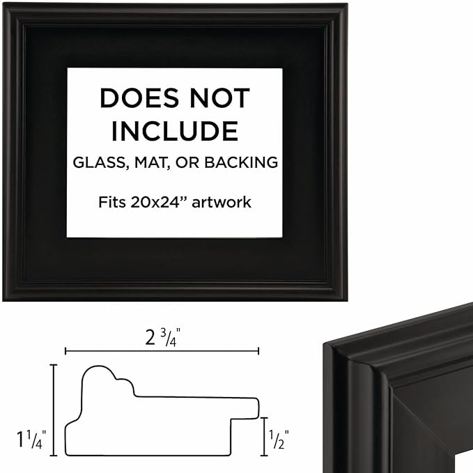 Creative Mark Plein Air Style Frame, Black, 20x24-2.75" Wide Moulding with 1/2" Rabbet Depth, Open Back W/O Glazing, Museum Quality, For Art Panels, Stretched Canvas, Pictures & More