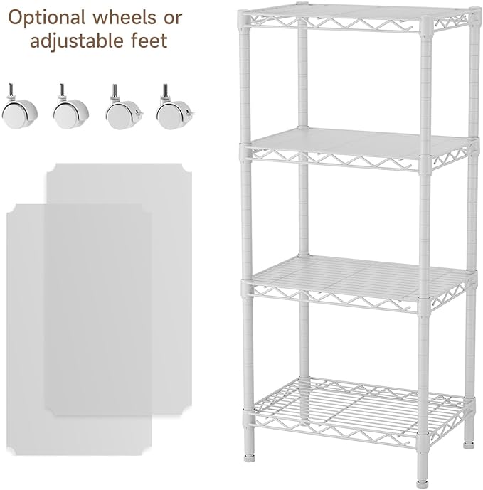 4 Tier Adjustable Storage Shelves Metal Utility Shelf Wire Shelving Unit Organizer Rack for Home Kitchen Office Bathroom Pantry Room 12" D x 18" W x 44.5" H