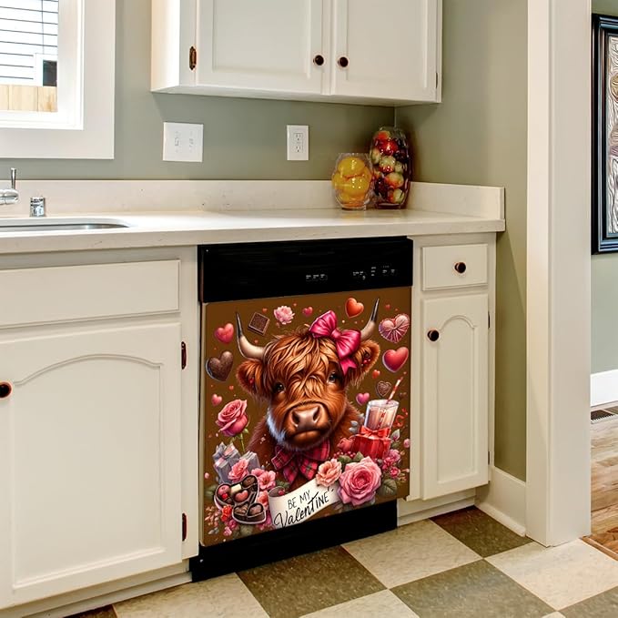 Valentines Alpine Cattle Dishwasher Magnet Cover Front Dishwasher Cover Decor Reusable Magnetic Door Cover Panel Decal Home Appliances Stickers Kitchen Refrigerator Fridge 23"x26"