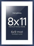 Homeforia 8x11 Picture Frame Navy Blue, High End Metal 8 x 11 Poster Frames with Mat 6 by 9 Photo, 11x8 Frame Matted to 6x9 inch Print, 8by11 Wall or Tabletop Frame, Tempered Glass, Wall Kit, Set of 1