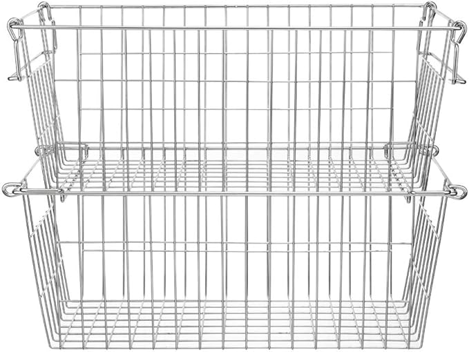 SANNO Stackable Chest Freezer Baskets Organizer Bins, Stackable Wire Baskets For Pantry Storage and Organization With Sturdy Metal Food Baskets Pantry Organized,set of 3