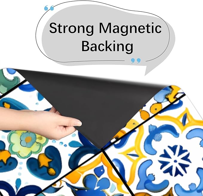 Dishwasher Magnet Cover Troditional Spanish Tile Pattern Reusable Dishwasher Magnetic Cover Sticker Decorative Dish Washer Door Cover Panel for Home Kitcen Appliance