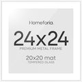 Homeforia 24x24 Picture Frame White, High End Metal 24 x 24 Large Square Poster Frame Matted to 20 x 20 in Photo, 24by24 Thin White Frames with Mat 20x20 inch Print, Tempered Glass, Wall Kit, Set of 1