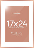 Homeforia 17x24 Picture Frame Rose Gold, High End Metal 17x24 Poster Frames with Mat 13x19 Photo, 17 x 24 Rose Gold Frame Matted to 13 by 19 Print, 24x17 Thin Frame, Tempered Glass, Wall Kit, Set of 1