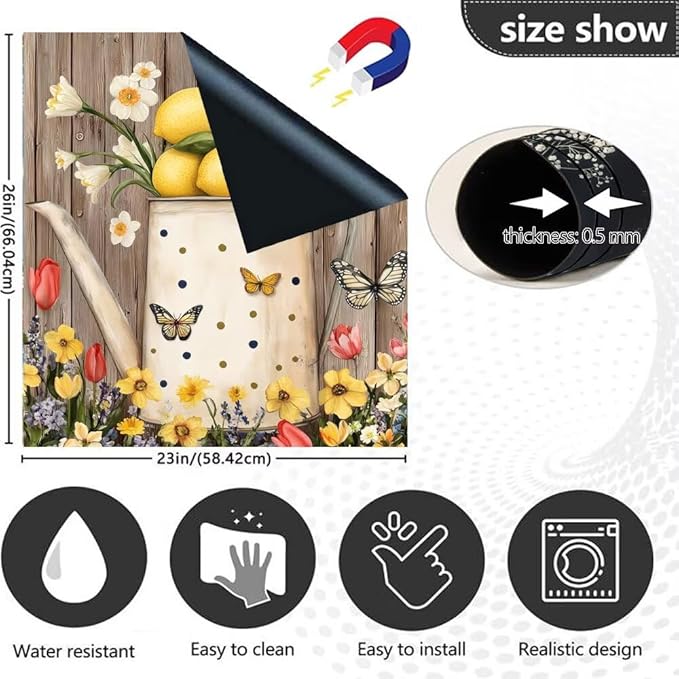 Farmhouse Lemon Dishwasher Magnet Cover,Pastoral Flowers Butterfly Magnetic Dishwasher Cover Vinyl Sticker,Fridge Door Cover Magnets Art Skin Panel Decal,Home Decor Decal,23"X26"