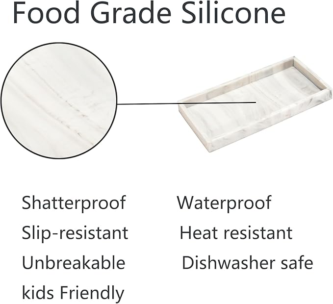 DNC Silicone Bathroom Tray for Counter, 2PC (7.9" +11.8") Vanity Tray for Countertop, Kitchen Sink Soap Tray for Dish Holder Dispenser Toilet Tank Desk Organizer
