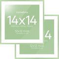 Homeforia 14x14 Picture Frame Sage Green, High End Metal 14 x 14 Square Poster Frames with Mat 12 x 12 Photo, 14x14 Frame Matted to 12x12 Art, 14by14 Hanging Frames, Tempered Glass, Wall Kit, Set of 2