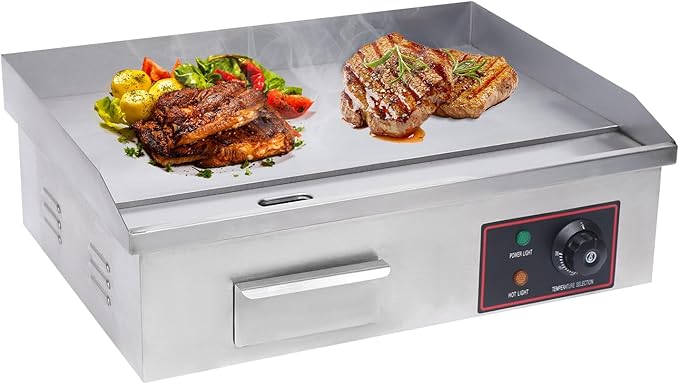 Commercial Electric Grill 110V 3000W Countertop Flat Top Griddle Nonstick Stainless Steel Teppanyaki Grill, Temperature Range 122-572°F for Restaurant, Canteen, Snack Bars 21.3"x11.8"
