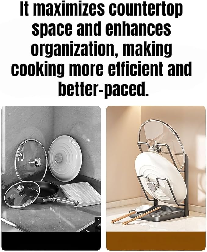 Kitchen Pot Lid Storage Rack Holder for Countertop, Space-saving Vertical Compact Pot Lid Holder Double-layer with Removable Drip Tray, Gray