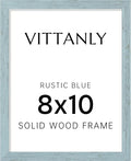 Vittanly 8x10 Picture Frame, Solid Wood Frame with Plexiglass, Includes 5x7 Mat, Wall Hanging or Tabletop for Home Decor, Rustic Blue, 1 Pack