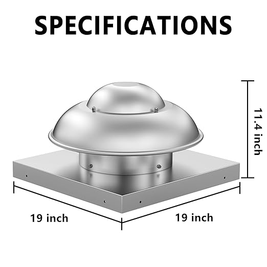 Roof Mounted Downblast Exhaust Fan Direct Drive Axial Exhaust Fan -19" Fan Base, 1/30 HP 500 CFM 115 Volt Single Phase Motor