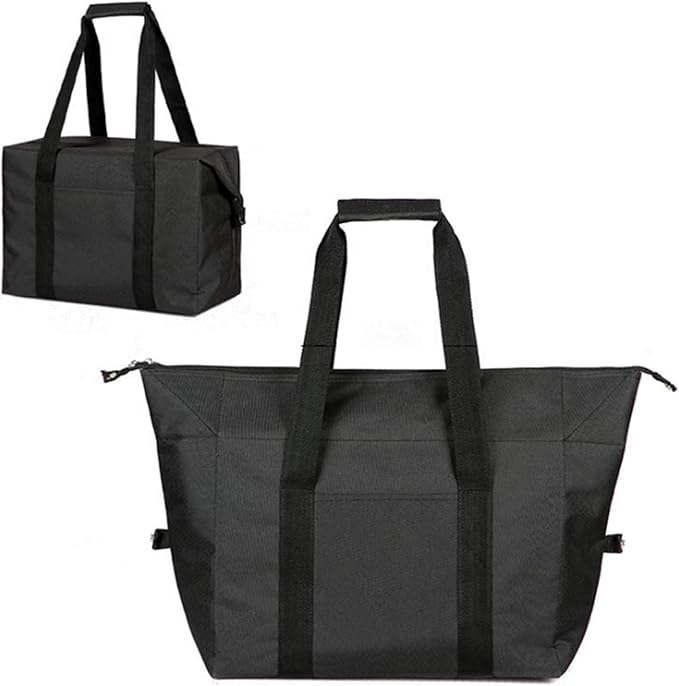 Insulated Shopping Cooler Bags with Zippered Top for Groceries, Reusable Thermal Foam Tote Bag for Travel, Picnic or Lunch Foods, Black