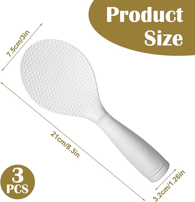 3 Pcs Standing Rice Spatula Food-Grade Rice Spoon Non-Stick Cookware Scoop Paddle 329°F Heat Resistant Lightweight Cooker Scooper for Sushi Pasta Cooking & Serving (White)