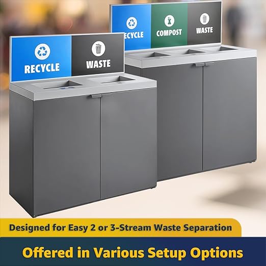 (86-Gallon) Dual Waste Recycling Station with Panel, Dark Gray Restaurant Trash Can Cabinet